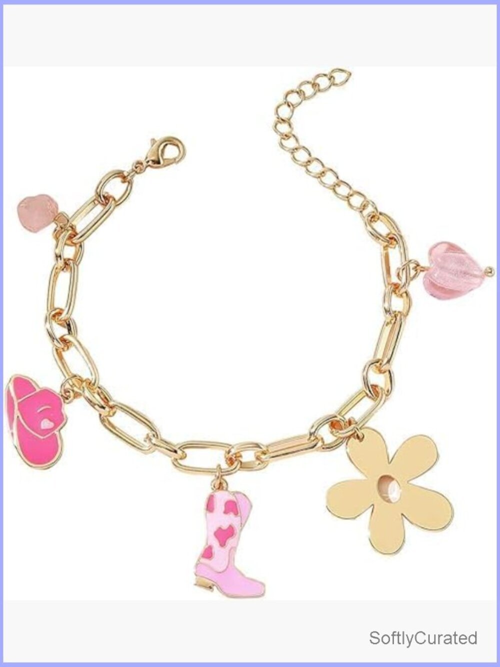 Western Cowgirl Charm Bracelet with Flower Boot Heart Charms